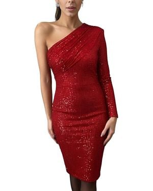Vincent One Shoulder Embellished Midi Dress - Red