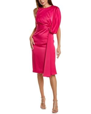 THEIA One-Shoulder Satin Midi Dress - Pink
