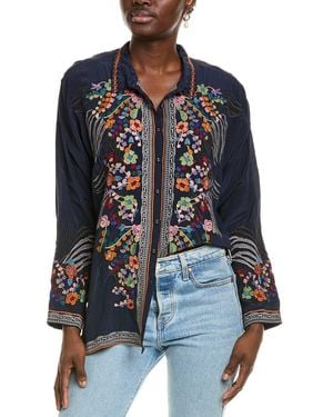 Johnny Was Audrey Silk Blouse - Blue
