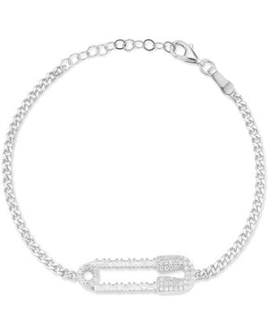 Chloe and Madison Cz Baguette Paperclip With Curb Chain Bracelet - White