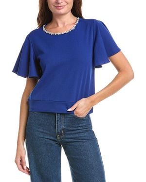 Gracia Crystal Embroidered Crewneck Top - Blue