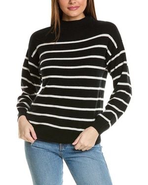 Amicale Cashmere Jersey Striped Funnel Neck Cashmere Jumper - Black