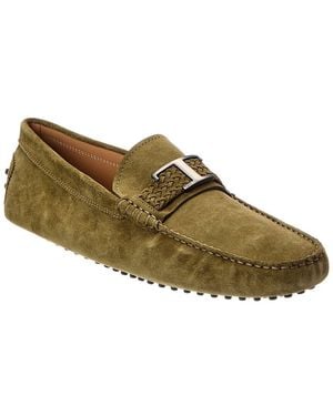 Tod's T Piatta + Treccia Pell Suede Driver - Brown