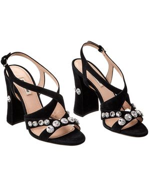Miu Miu Crystal Suede Sandal (Authentic Pre-Owned) - Black