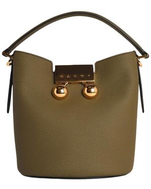 Marni Trunkaroo Leather Bucket Bag - Green