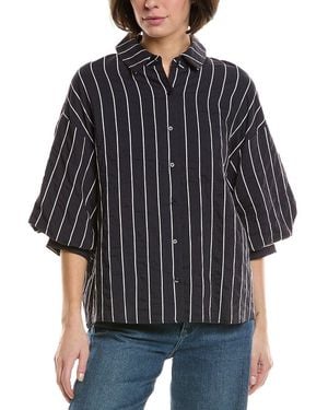 English Factory Stripe Ballon Sleeve Shirt - Black