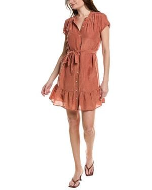 Bella Dahl Cap Sleeve Ruffle Hem Linen-Blend Shirtdress - Red