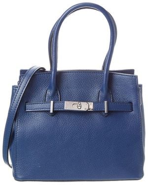Italian Leather Tote - Blue