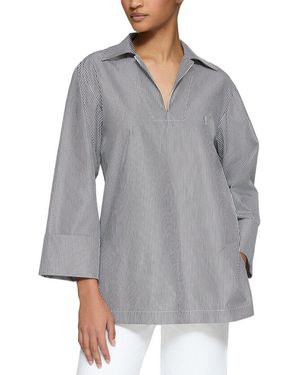 Lafayette 148 New York Cuffed Sleeve Popover Shirt - Grey