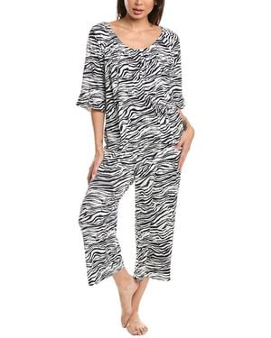 Ellen Tracy 2Pc Off-The-Shoulder Top & Wide Leg Pajama Set - Black