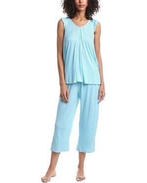 Ellen Tracy 2Pc Top & Cropped Pant Pajama Set - Blue