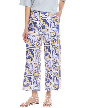 Stella Parker Linen-Blend Asymmetrical Capri Pant - Blue