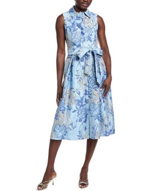 Teri Jon Metallic Jacquard Shirtdress - Blue