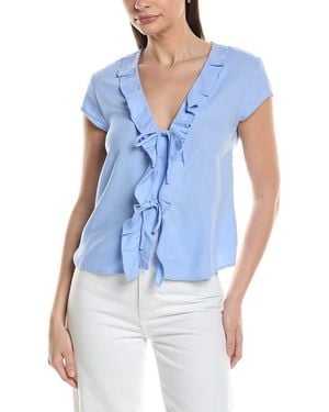 Ellen Tracy Linen-Blend Ruffle Tie Front Top - Blue