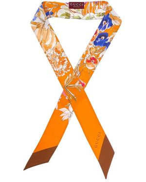 Gucci Floral Silk Neckbow - Orange