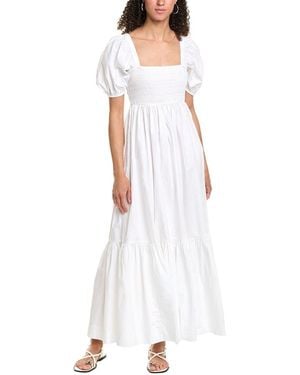 Ganni Poplin Smocked Maxi Dress - White