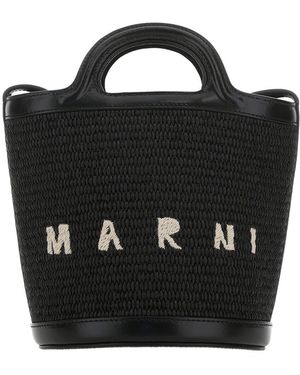 Marni Leather & Raffia Tropicalia Bucket Bag - Black