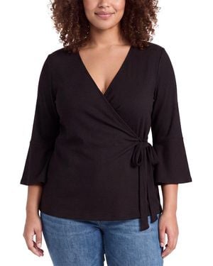 Anne Klein Plus Handkerchief Ruffle Shirt - Black