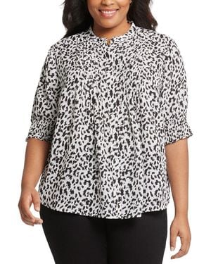 NYDJ Plus Pleated Peasant Blouse - Brown