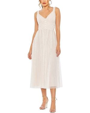 Mac Duggal Sleeveless V Neck Ruffle Tiered Midi Dress - White