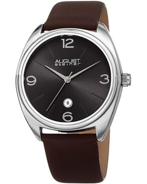 August Steiner Genuine Leather Watch - Black