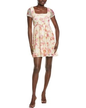 Marion Floral Print Crochet Baby Doll Dress - Natural