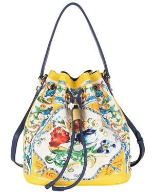 Tiffany & Fred Paris Saffiano Leather Painted Leather Bucket Bag - White