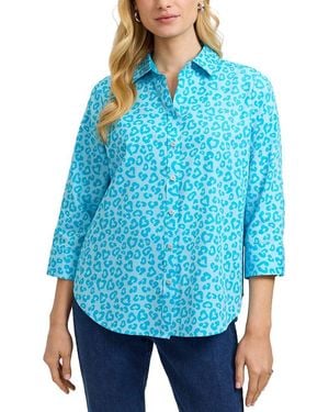 Foxcroft Margie 3/4-Sleeve Cheetah Shirt - Blue