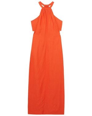Reiss Erika Craft Stitch Linen-Blend Halter Dress - Red