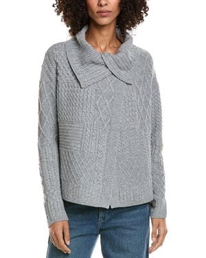InCashmere Mix Cable Stitch Overlap Wool-Blend Cardigan - Grey