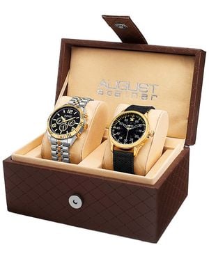 August Steiner 2Pc Watch Gift Set - Brown