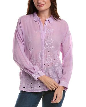 Johnny Was Slim Audrey Button Down Shirt - Purple