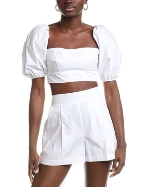 Susana Monaco Poplin Puff Sleeve Crop Top - White