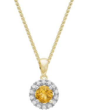 Gemstones 14k Diamond .10 Ct. & Citrine Pendant Necklace - Metallic