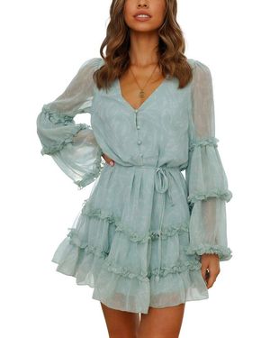 LEON GORI Long Sleeve Mini Dress - Blue