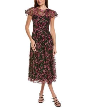 THEIA Mariah Beaded Midi Dress - Brown