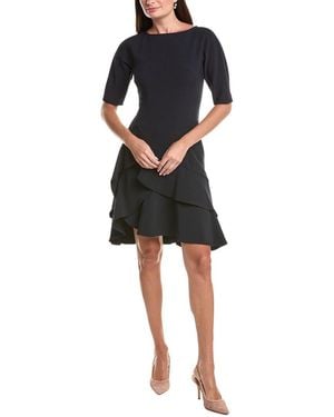 Teri Jon Stretch Crepe Double Ruffle Cocktail Dress - Black