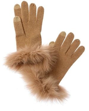 Sofiacashmere Fur-Trimmed Touchscreen Cashmere Gloves - Brown
