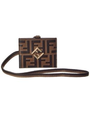 Fendi Ff Diamonds Leather Name Badge - Brown