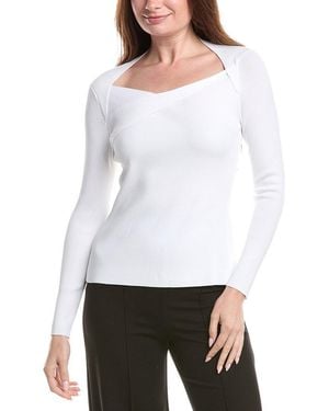 Tahari Novelty Wrap Neck Top - White