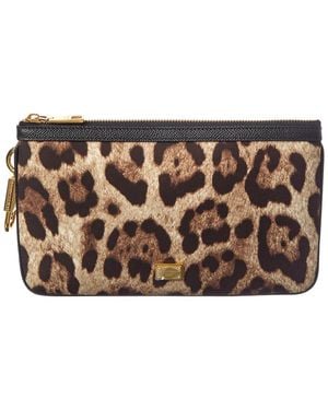 Dolce & Gabbana Satin & Leather Pouch - Brown