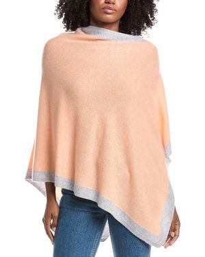 Forte Cashmere Contrast Trim Cashmere Poncho - Blue