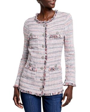 NIC+ZOE Nic & Zoe Femme Plaid Fringe Mix Knit Jacket - Multicolour