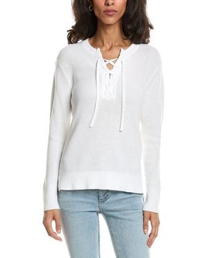 Forte Lace-Up Rib Crewneck Sweater - White