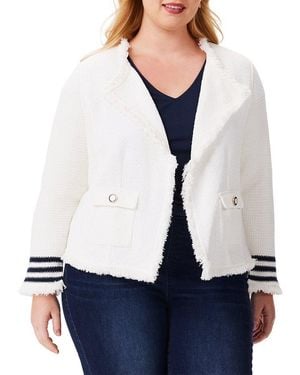 NIC+ZOE Plus Subtle Stripe Fringe Mix Knit Jacket - White