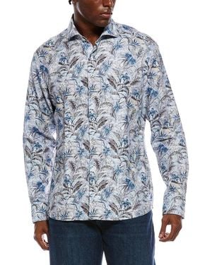 Eterna Soft Printed Twill Modern Fit Linen-Blend Shirt - Blue