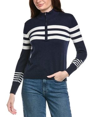 Hannah Rose Stripe 1/2-Zip Cashmere-Blend Pullover - Blue