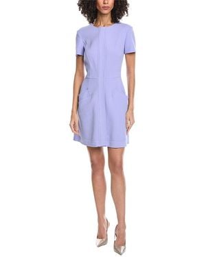 Oscar de la Renta Zip Front Silk-Lined Wool-Blend Shift Dress - Blue