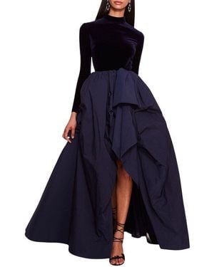 Marchesa Velvet Taffeta Gown - Blue