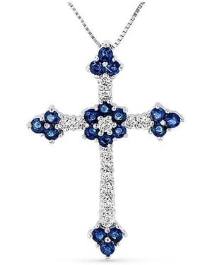 Diana M. Jewels Fine Jewellery 14k 1.10 Ct. Tw. Diamond & Sapphire Cross Pendant Necklace - Blue
